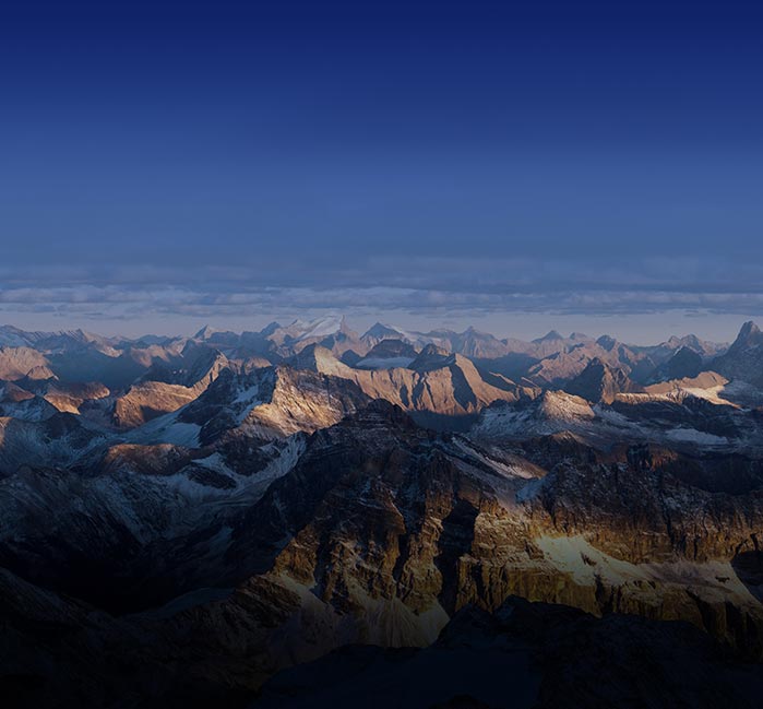 Canadian Rockies mountain vista at sunset.