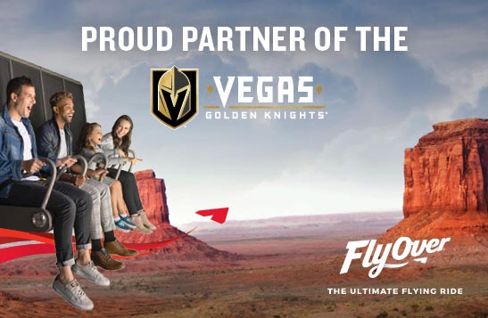 Riders overlaid with Monument Valley, with the Vegas Golden Knights logo in the centre.